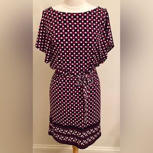 White House Black Market Black Purple White Diamond Print Dolman Sleeve Dress S